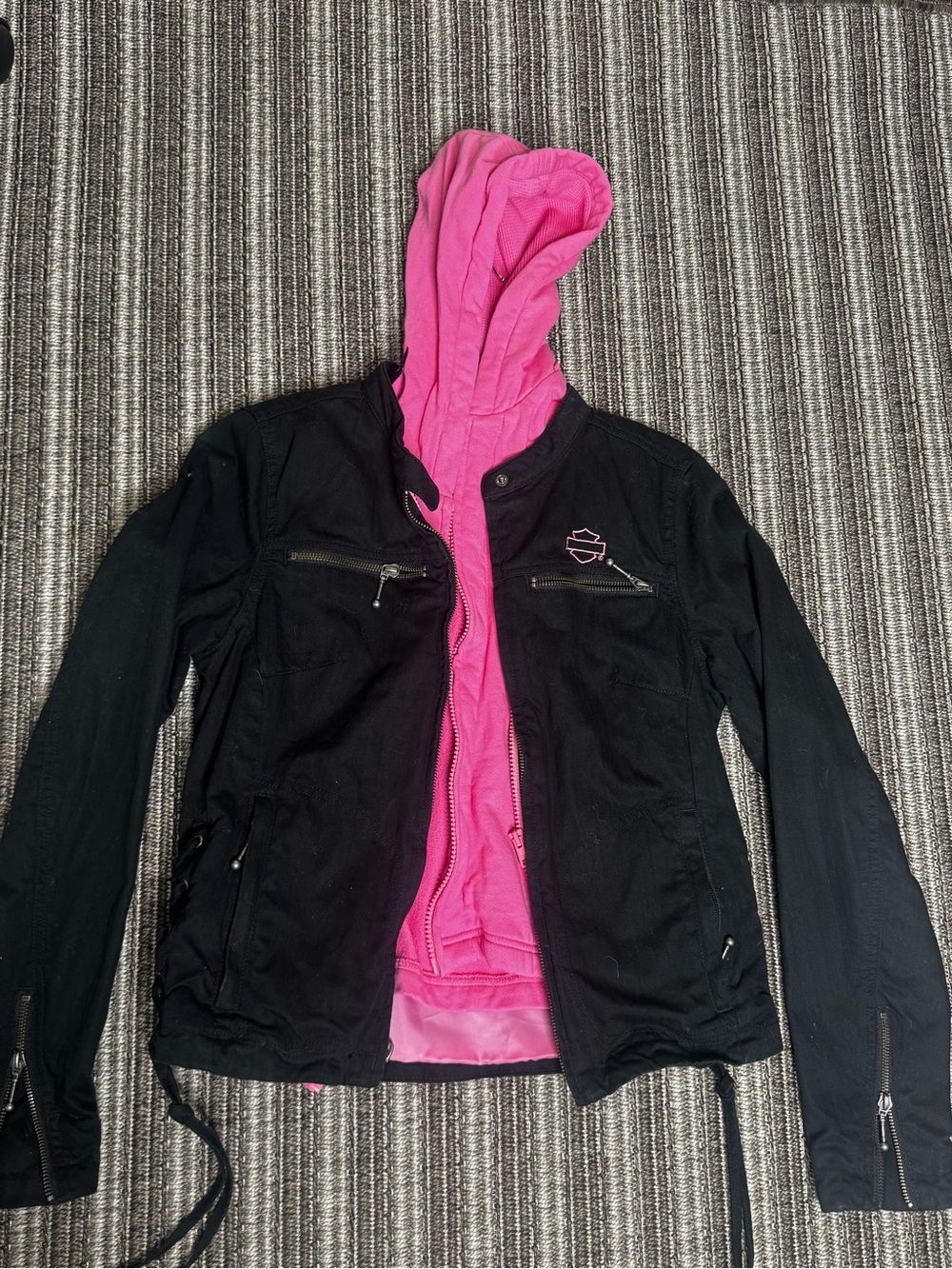 Harley-Davidson Black Jacket with Pink Hooded Liner